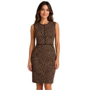 J.Crew Leopard Print Sheath Dress Size 12 Career Office Cocktail Party Piped Zip